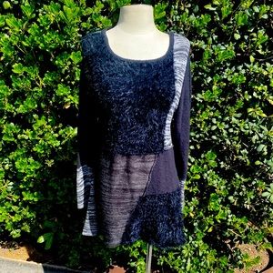 Vintage Black Multi Fabric Long-sleeve Dress